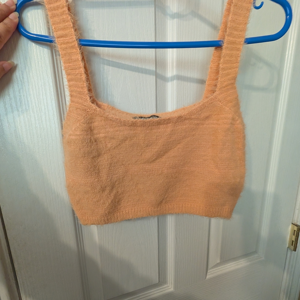 SHEIN Peach Fuzzy Knit Crop Tank